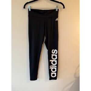 Adidas Legging Womens Small Black Logo Climalite Gym Yoga High Waist Pull On
